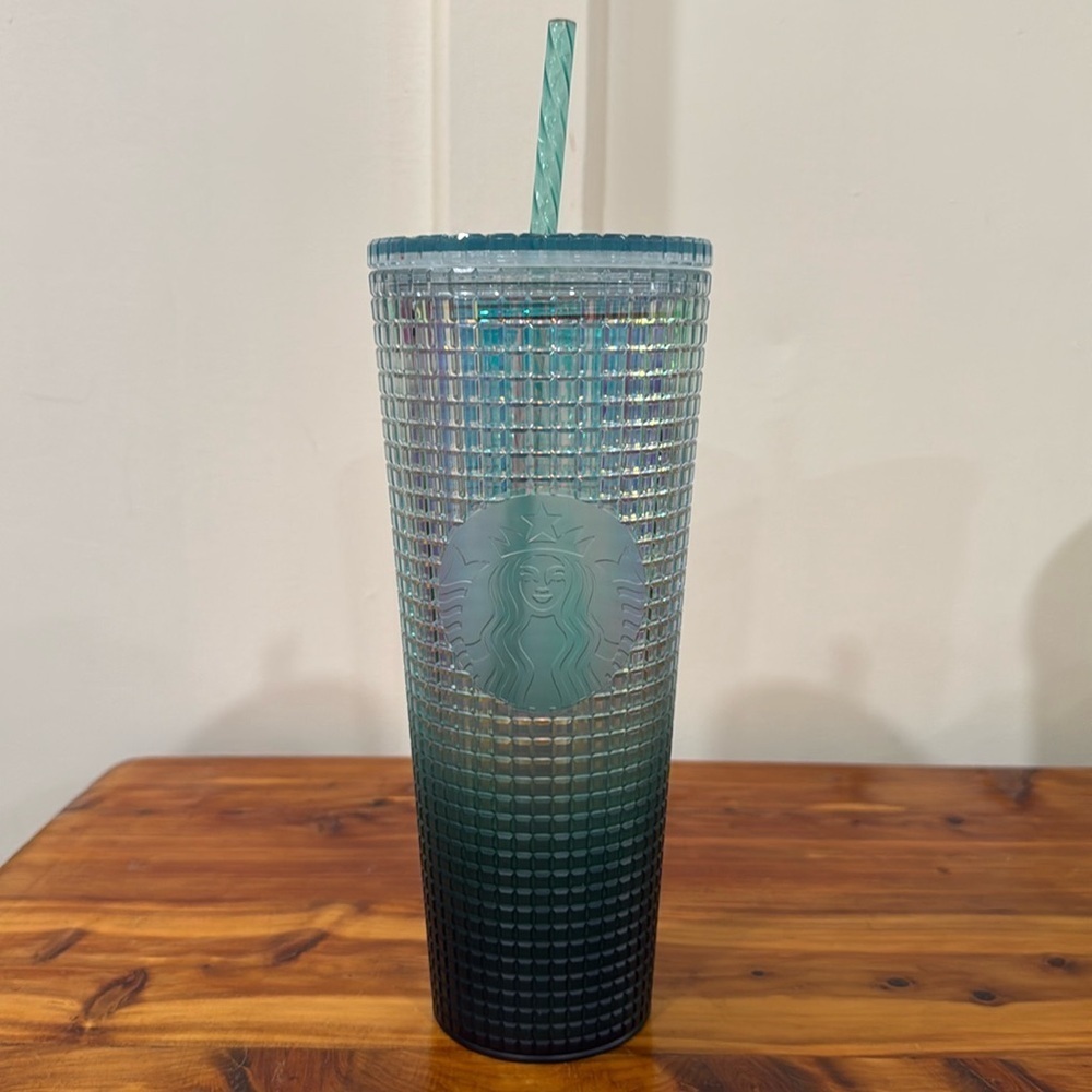 Starbucks 2023 Metallic Jade Green Gradient Ombre Studded Tumbler